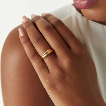 14k Solid Gold Dome Dual Band Stackable Statement Ring