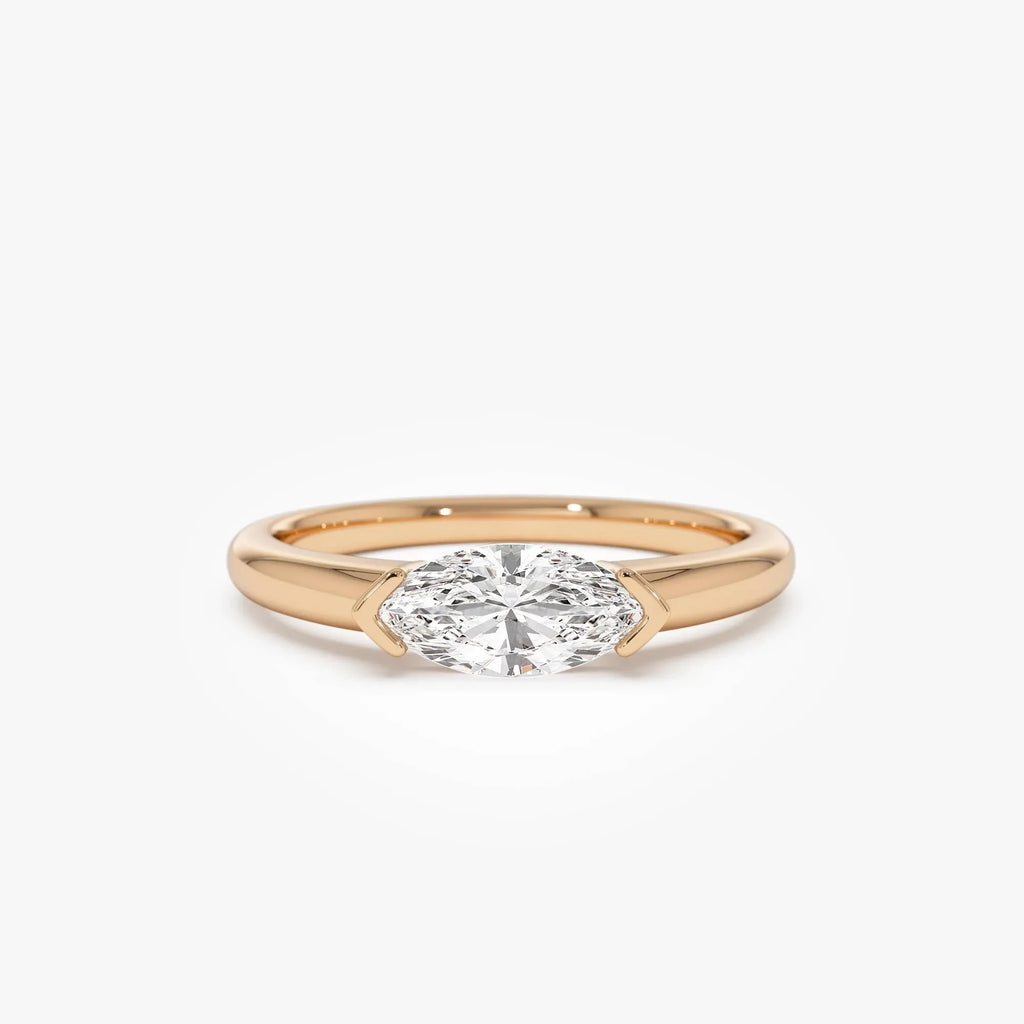 14k Gold 0.75 Carat Marquise Lab Grown Diamond East-West Engagement Ring