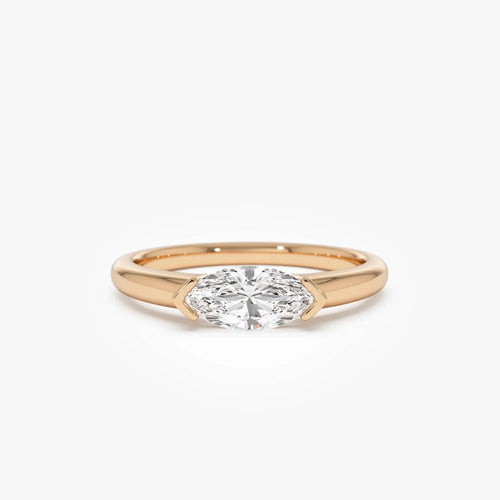 14k Gold 0.75 Carat Marquise Lab Grown Diamond East-West Engagement Ring