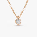 14k Solid Gold Round Diamond Solitaire Bezel Set Pendant Necklace