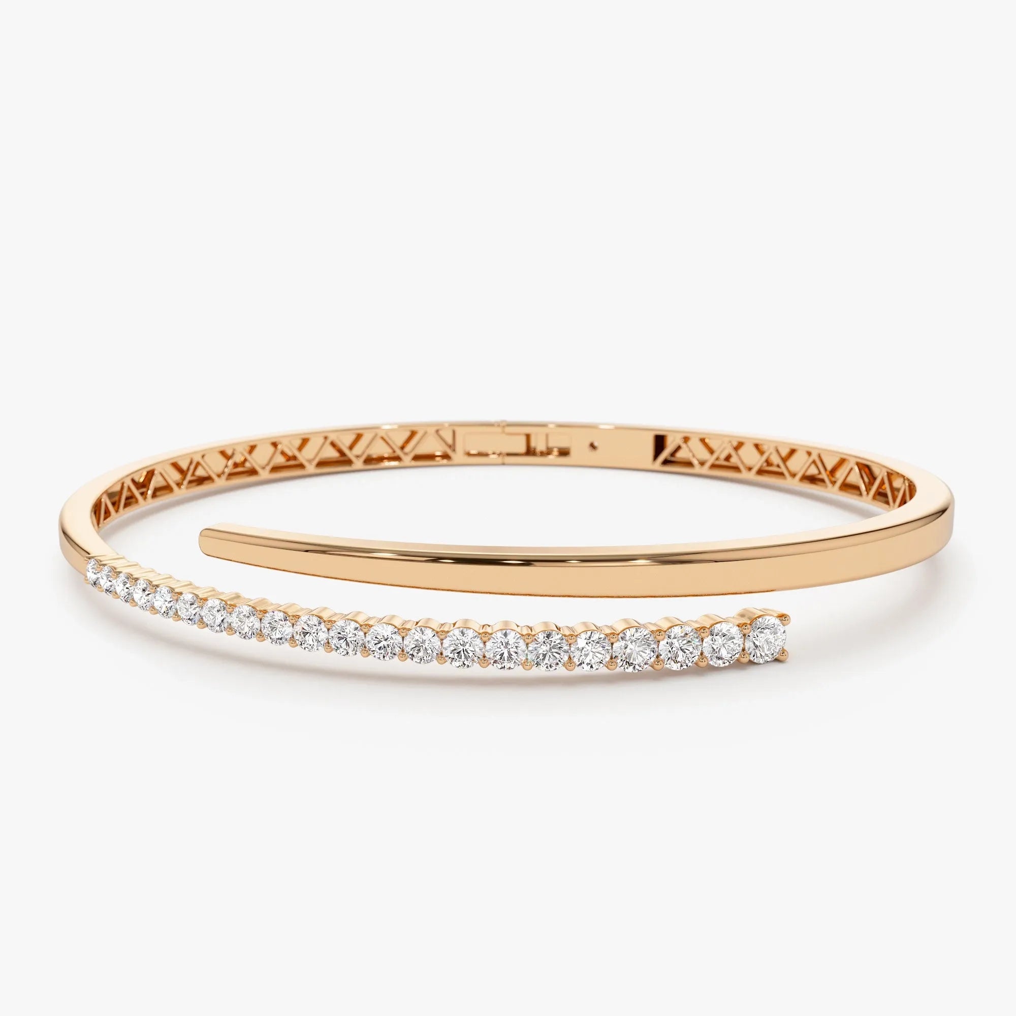 14K Solid Gold 1.05 CTW Round Diamond Crossover Graduating Bangle