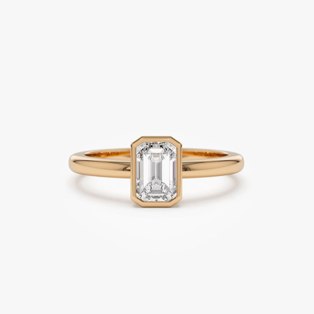 14k Gold Lab Grown Diamond Emerald Cut Bezel Setting Engagement Ring Anna 0.75 to 1.50 ctw