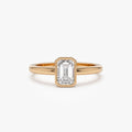 14k Gold Lab Grown Diamond Emerald Cut Bezel Setting Engagement Ring Anna 0.75 to 1.50 ctw