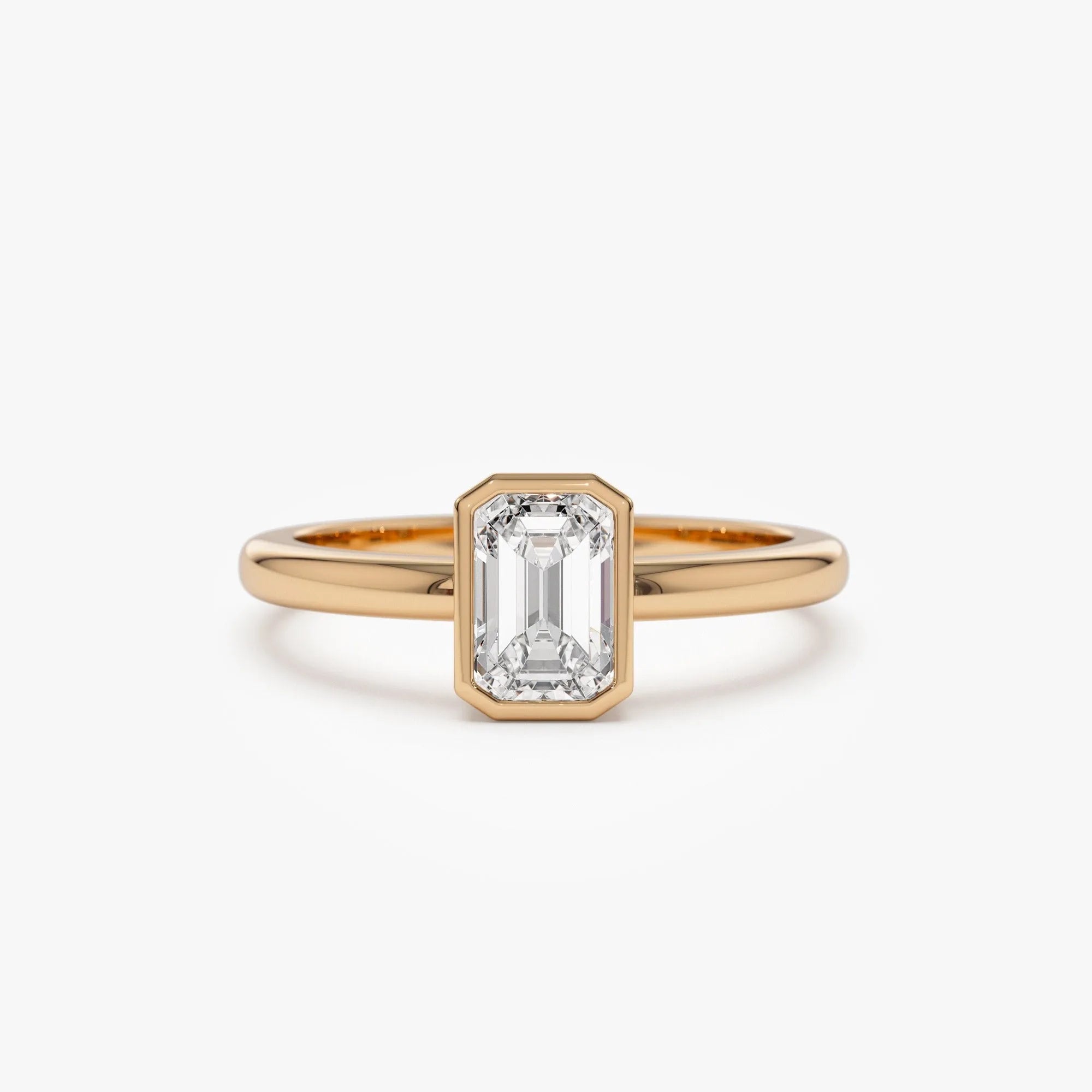 14k Gold Lab Grown Diamond Emerald Cut Bezel Setting Engagement Ring Anna 0.75 to 1.50 ctw