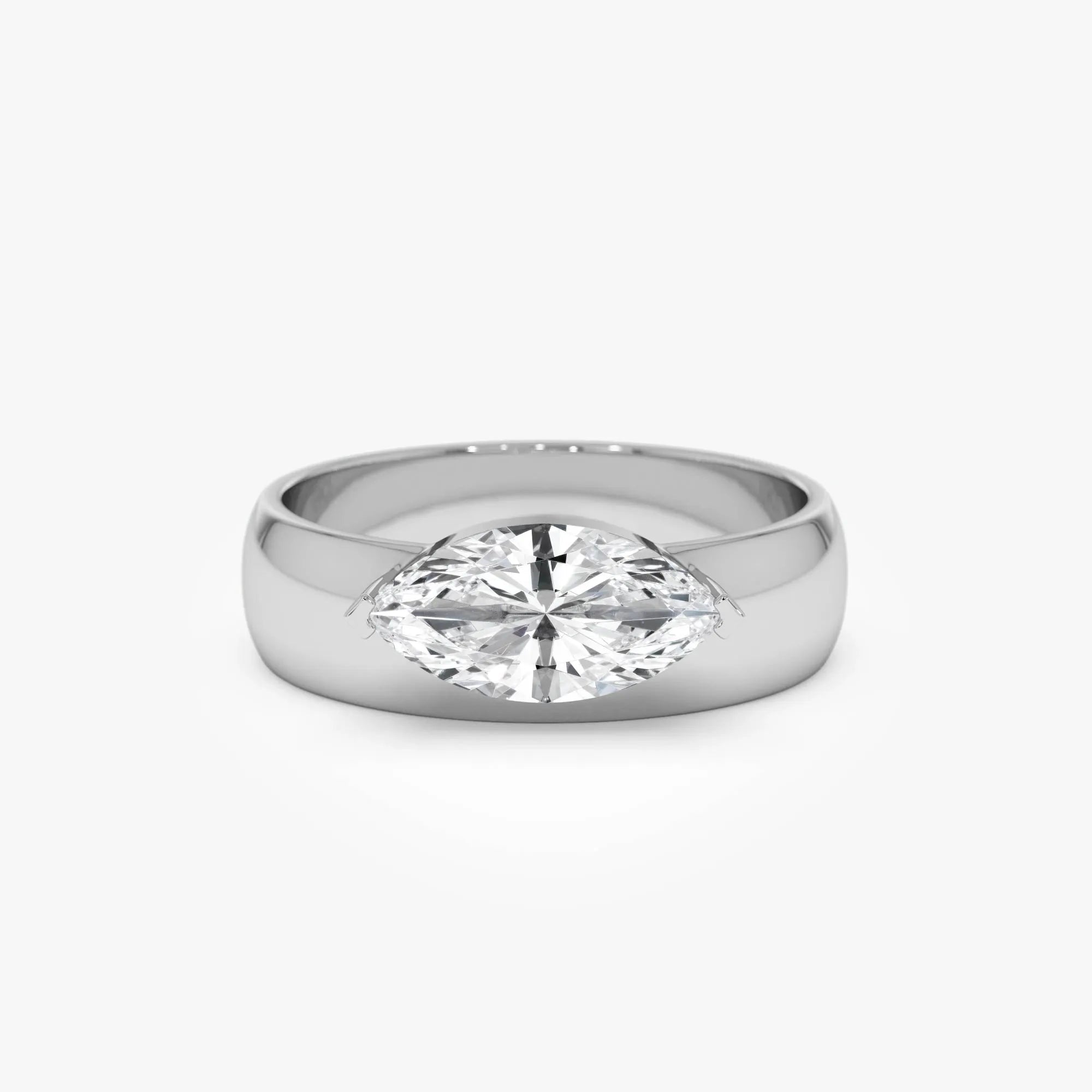 14k Gold 1.00 Carat Lab Grown Diamond Marquise Solitaire Wide Band Ring Solara
