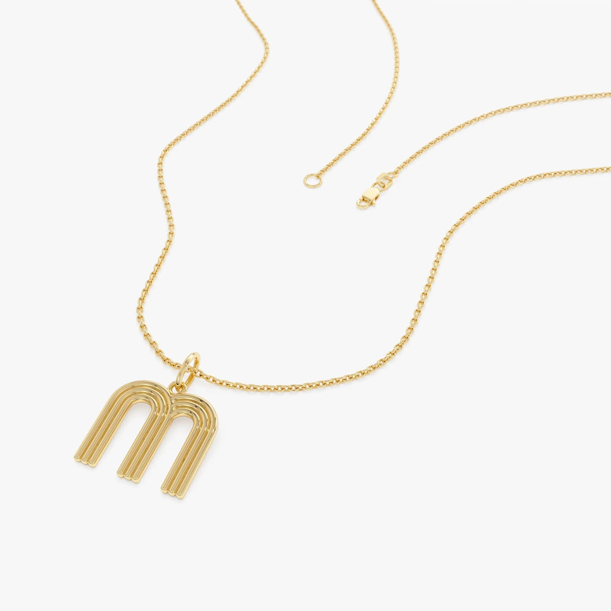 14k Solid Gold Triple Line Initial Pendant Necklace
