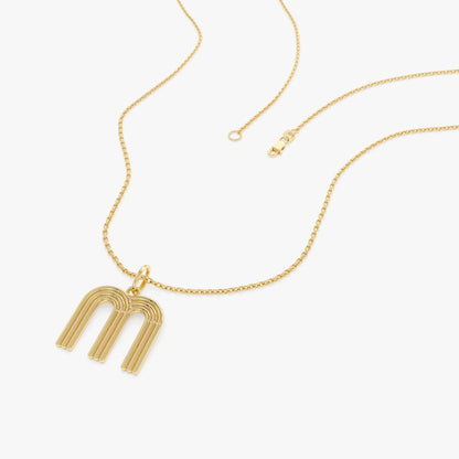 14k Solid Gold Triple Line Initial Pendant Necklace