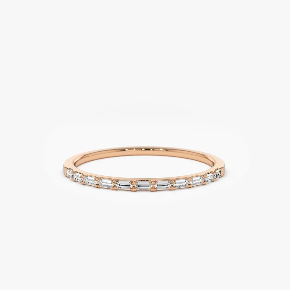 14K Gold 0.15 Carat Baguette Diamond Ultra Thin Half Eternity Stackable Ring