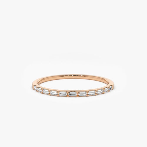 14K Gold 0.15 Carat Baguette Diamond Ultra Thin Half Eternity Stackable Ring