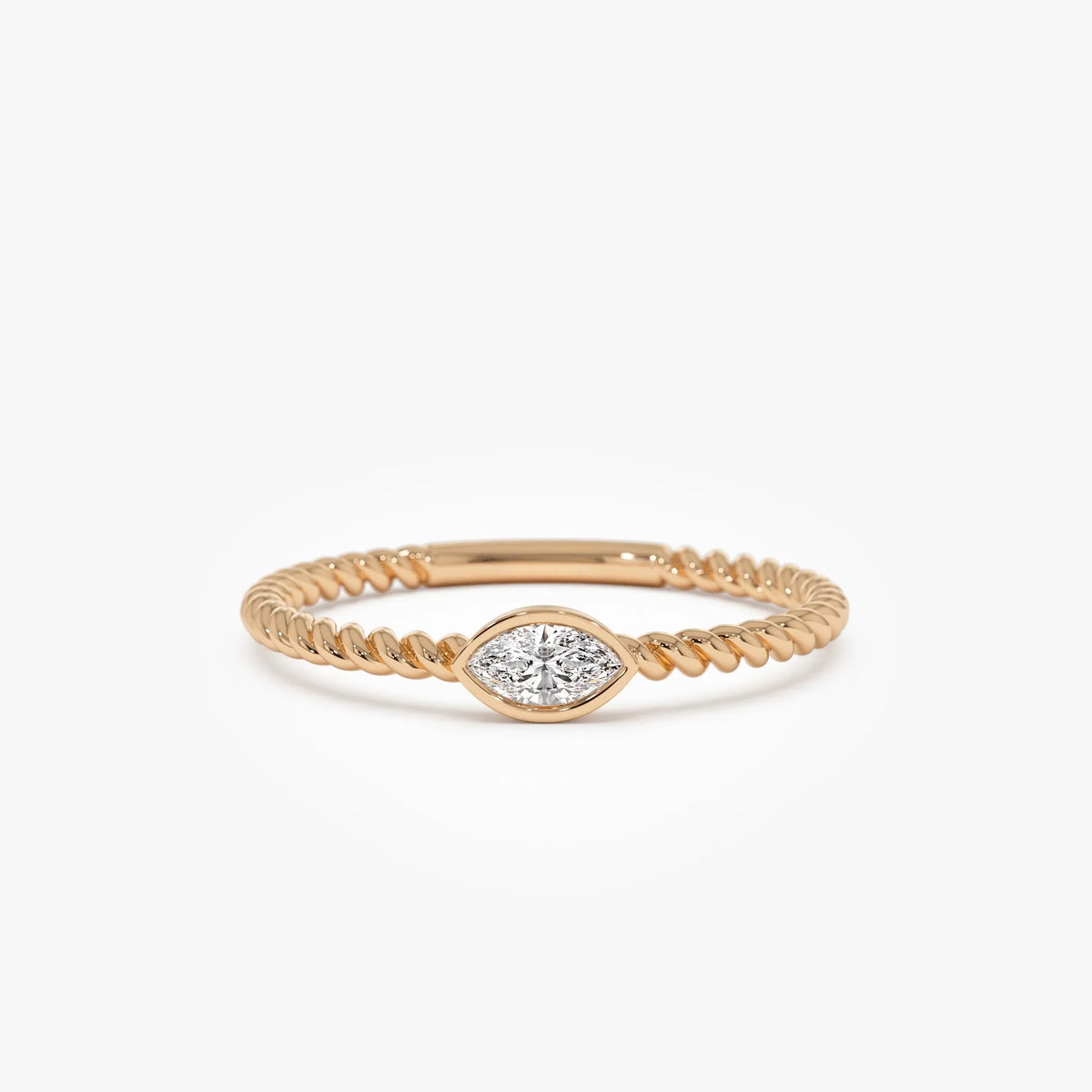 14k Solid Gold Diamond Marquise Ring Bezel Set Rope Band