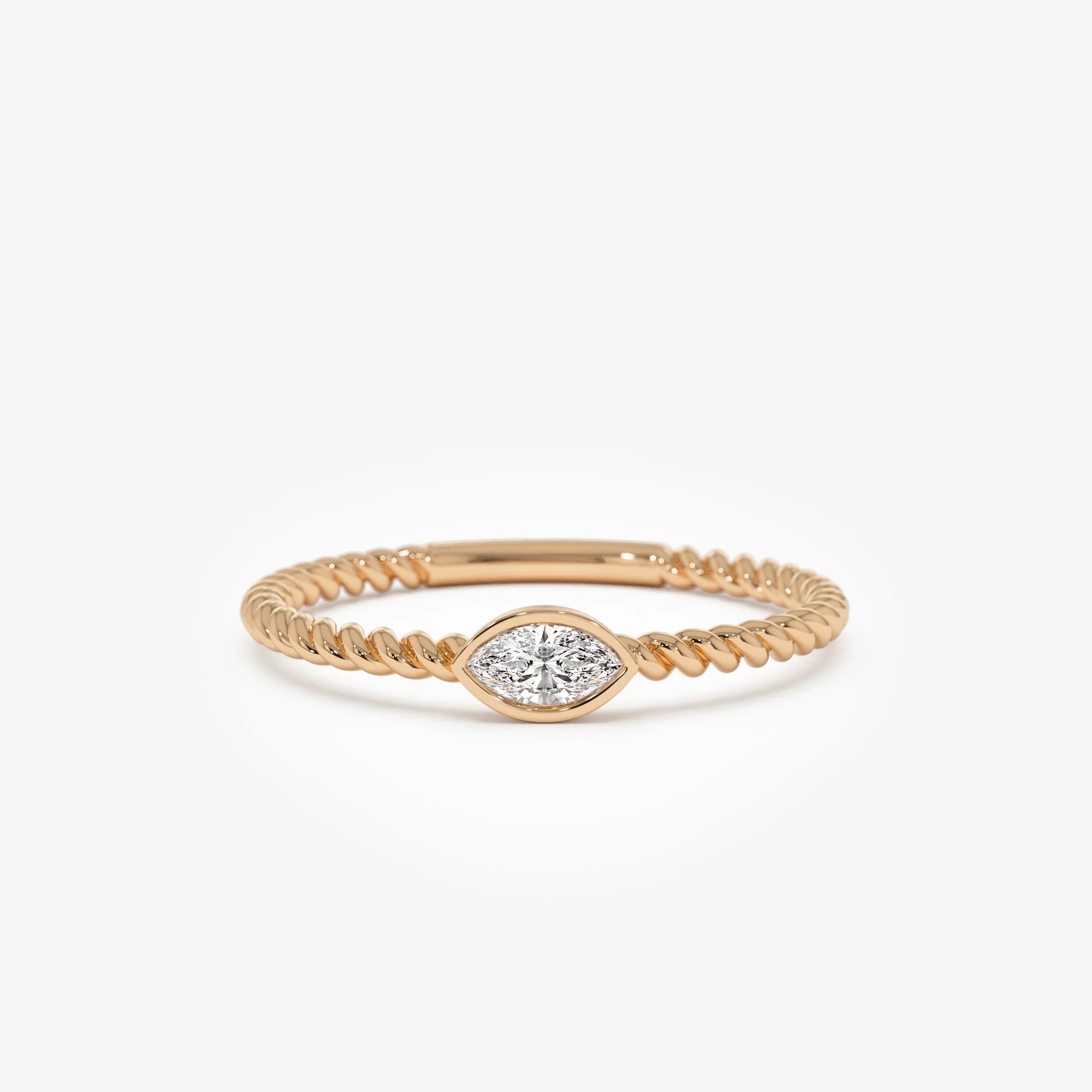 14k Solid Gold Diamond Marquise Ring Bezel Set Rope Band