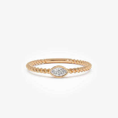 14k Solid Gold Diamond Marquise Ring Bezel Set Rope Band