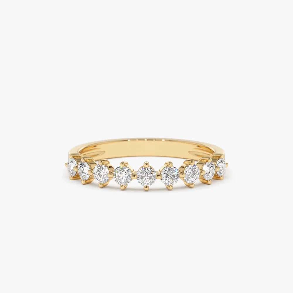 14k Gold Round Diamond 9 Stone Prong Set Women's Wedding Ring 0.50 Carat
