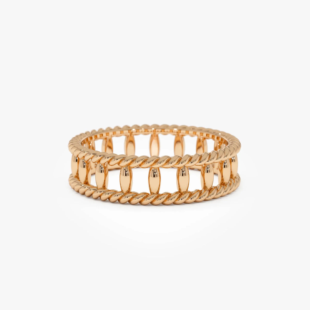 14k Gold Double Rope Link Ring 5.3mm Wide Statement Band