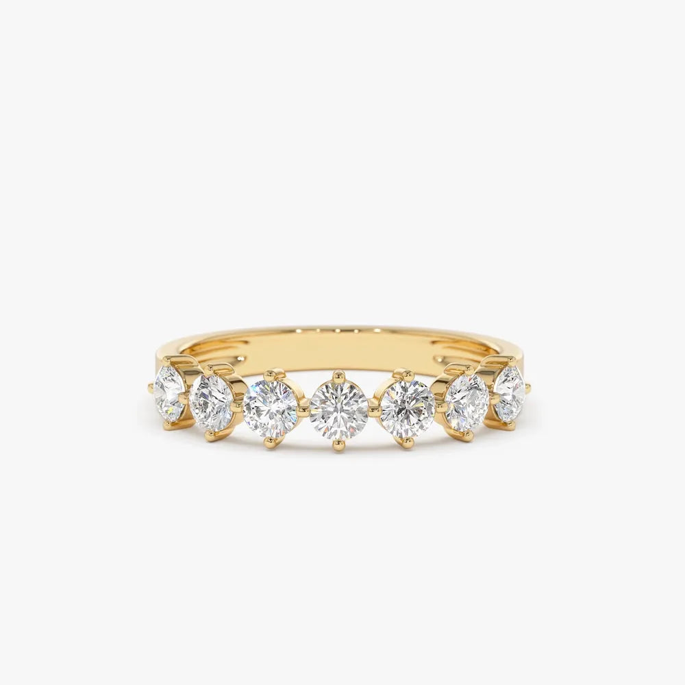 14k Gold Round Diamond 7 Stone Prong Setting Wedding Band 0.70 ctw