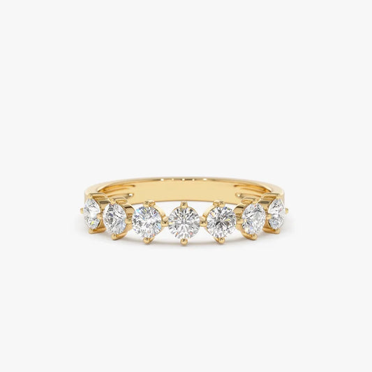 14k Gold Round Diamond 7 Stone Prong Setting Wedding Band 0.70 ctw