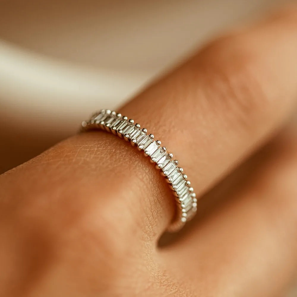 14K Gold 1.35ctw Baguette Diamond Full Eternity Prong Setting Ring