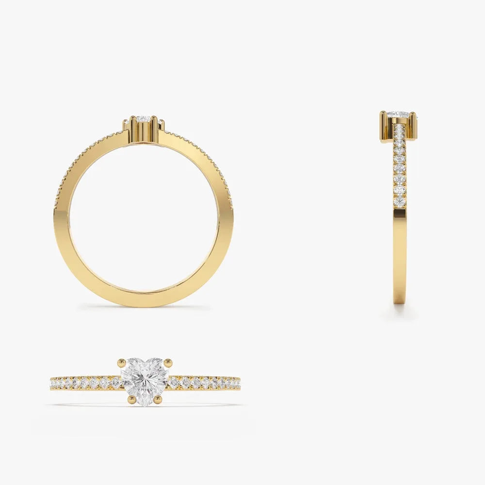 14k Gold 0.35 ctw Heart Shaped Diamond Ring with Round Accents