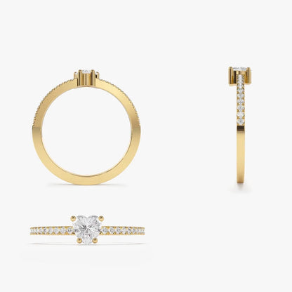 14k Gold 0.35 ctw Heart Shaped Diamond Ring with Round Accents