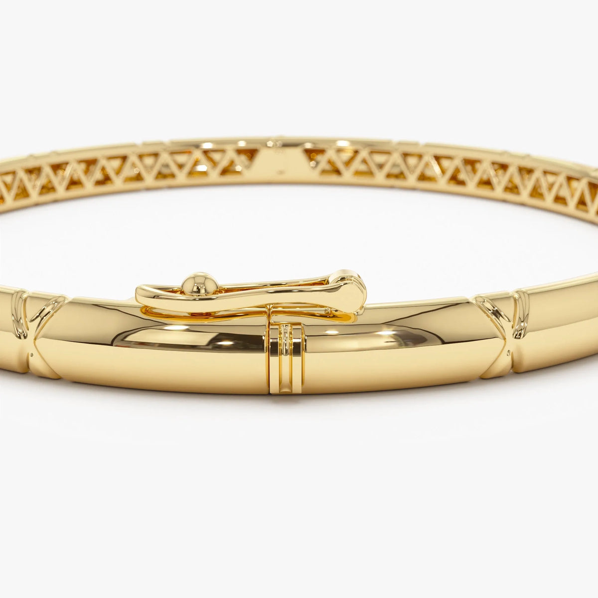 14K Gold 4MM Wide Dome X Cut Design Bangle Bracelet