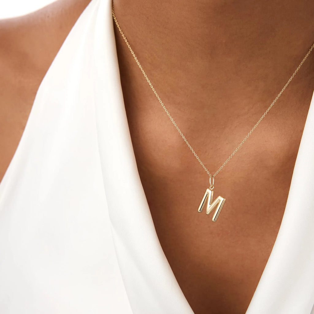 14k Solid Gold Initial Charm Pendant Necklace Everyday Style