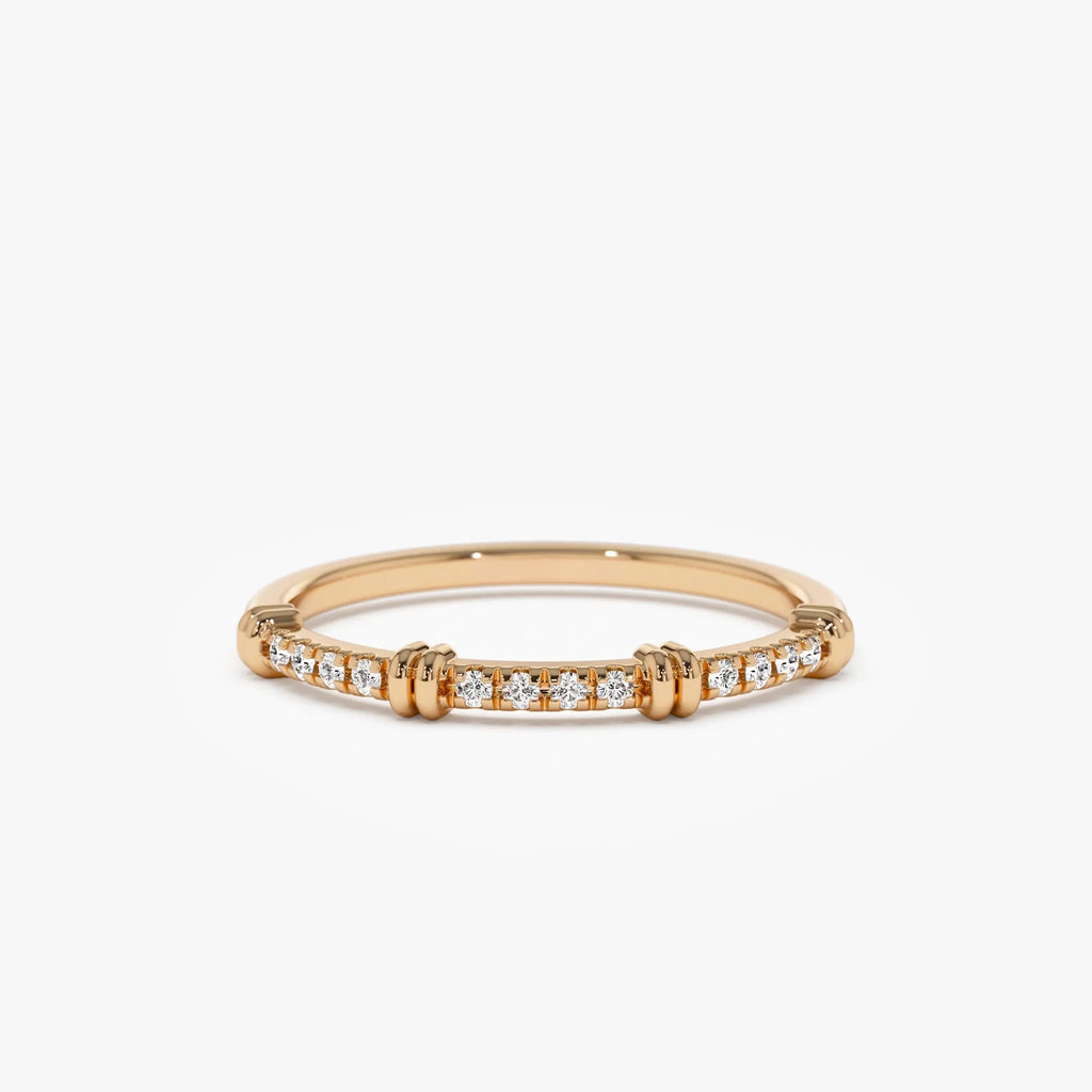 14K Solid Gold Round Diamond 0.12ctw Stackable Band Ring