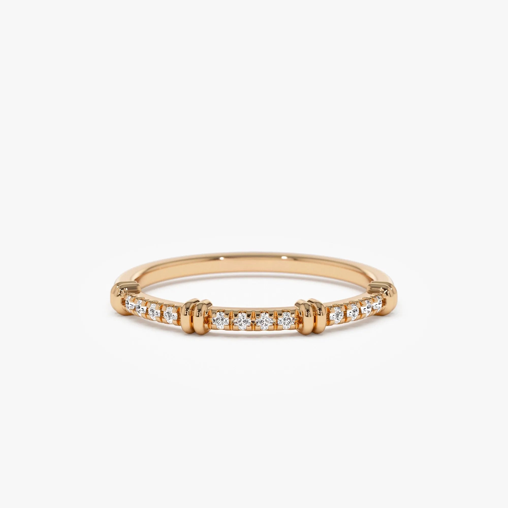14K Solid Gold Round Diamond 0.12ctw Stackable Band Ring