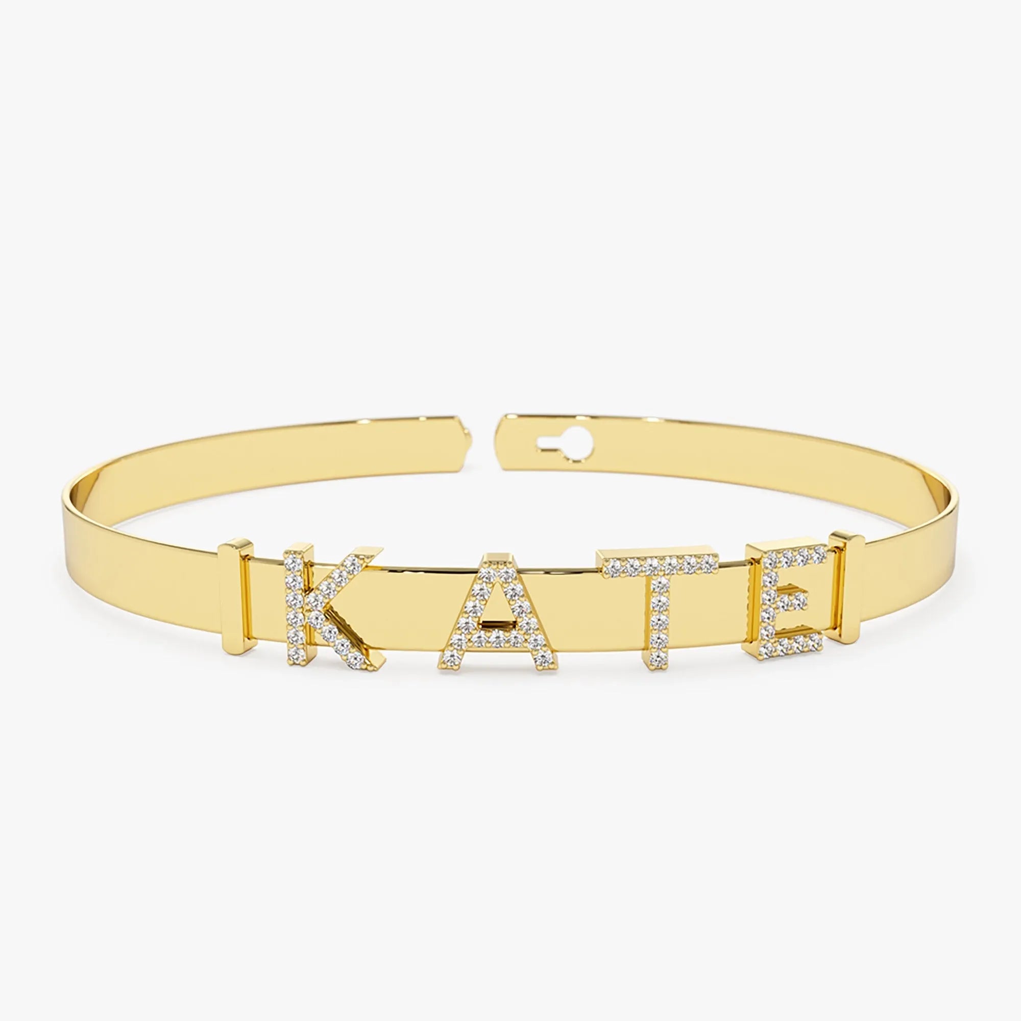14K Solid Gold Round Diamond Sliding Initial Bangle