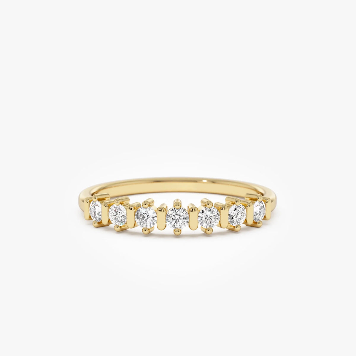 14K Solid Gold 0.20 ctw Round Cut Diamond Seven Stone Wedding Ring