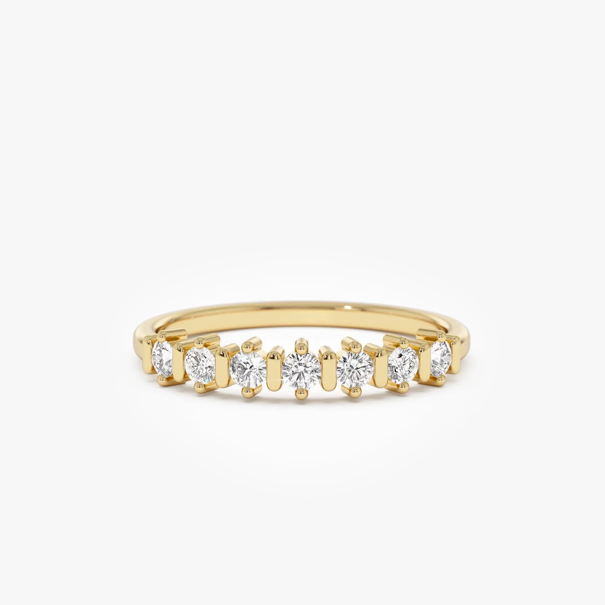 14K Solid Gold 0.20 ctw Round Cut Diamond Seven Stone Wedding Ring