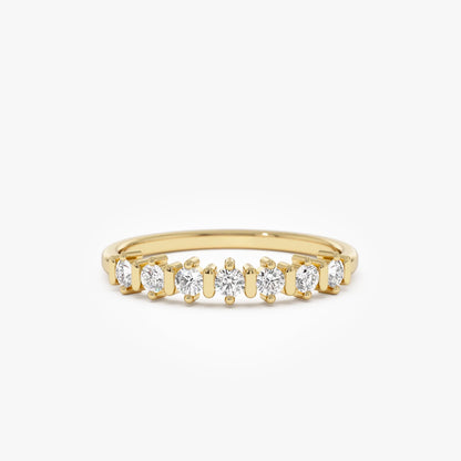 14K Solid Gold 0.20 ctw Round Cut Diamond Seven Stone Wedding Ring