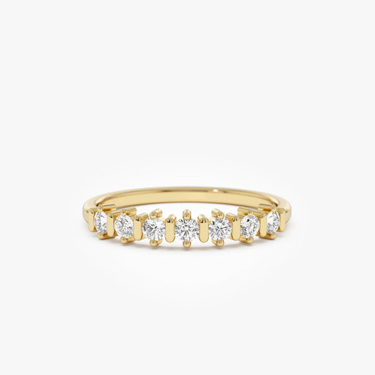 14K Solid Gold 0.20 ctw Round Cut Diamond Seven Stone Wedding Ring