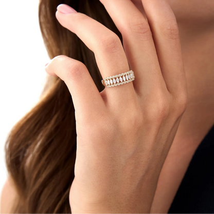 14k Solid Gold Marquise and Round Diamond 0.58 Carat Wide Pave Band Ring