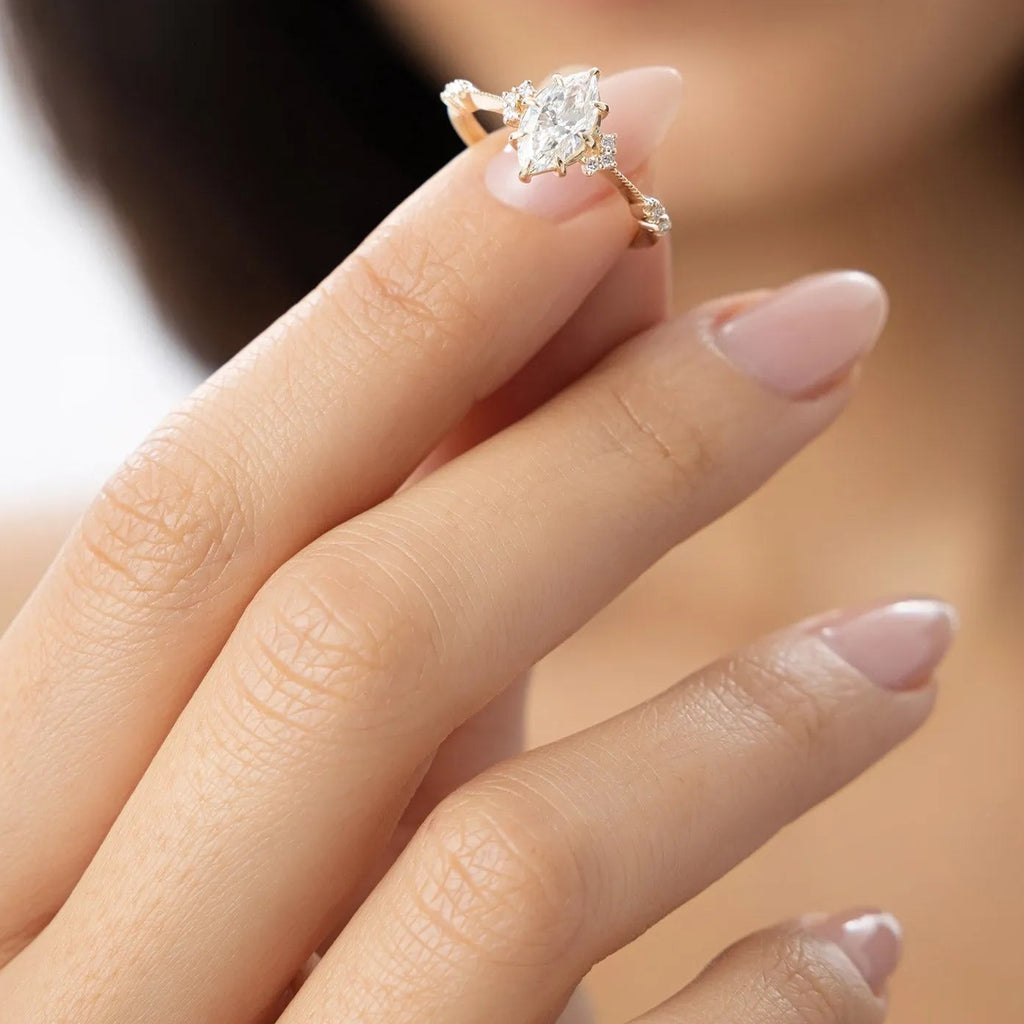 14k Rose Gold 1.10 ctw Lab Grown Diamond Marquise Art Deco Engagement Ring