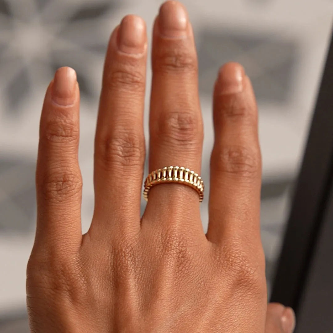 14k Gold Sculptural Wide Band Ring Wide Graduated Statement Band