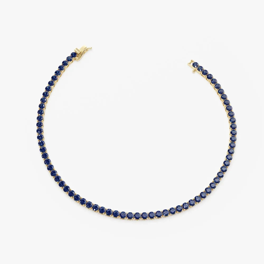 14k Gold Round Sapphire 4 Prong Tennis Bracelet