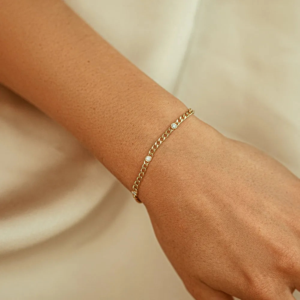 14K Solid Gold Lab Grown Diamond Round Bezel Cuban Link Chain Bracelet 0.6 Carat