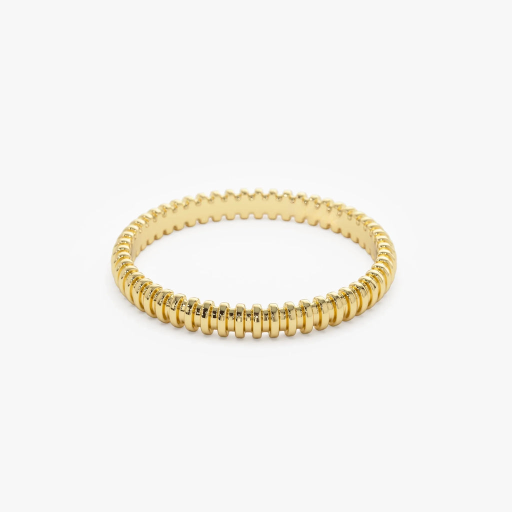 14k Solid Gold Ribbed Stackable Wedding Band Ring