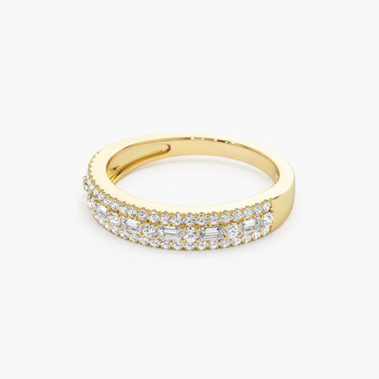 14K Solid Gold Baguette and Round Diamond 0.40 Carat Wedding Ring