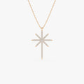 14K Solid Gold Round Diamond Celestial North Star Pendant Necklace 0.25ctw Prong Setting