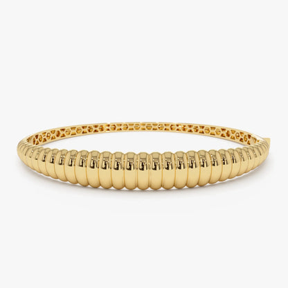 14K Solid Gold Wide Chunky Ribbed Bangle Bracelet