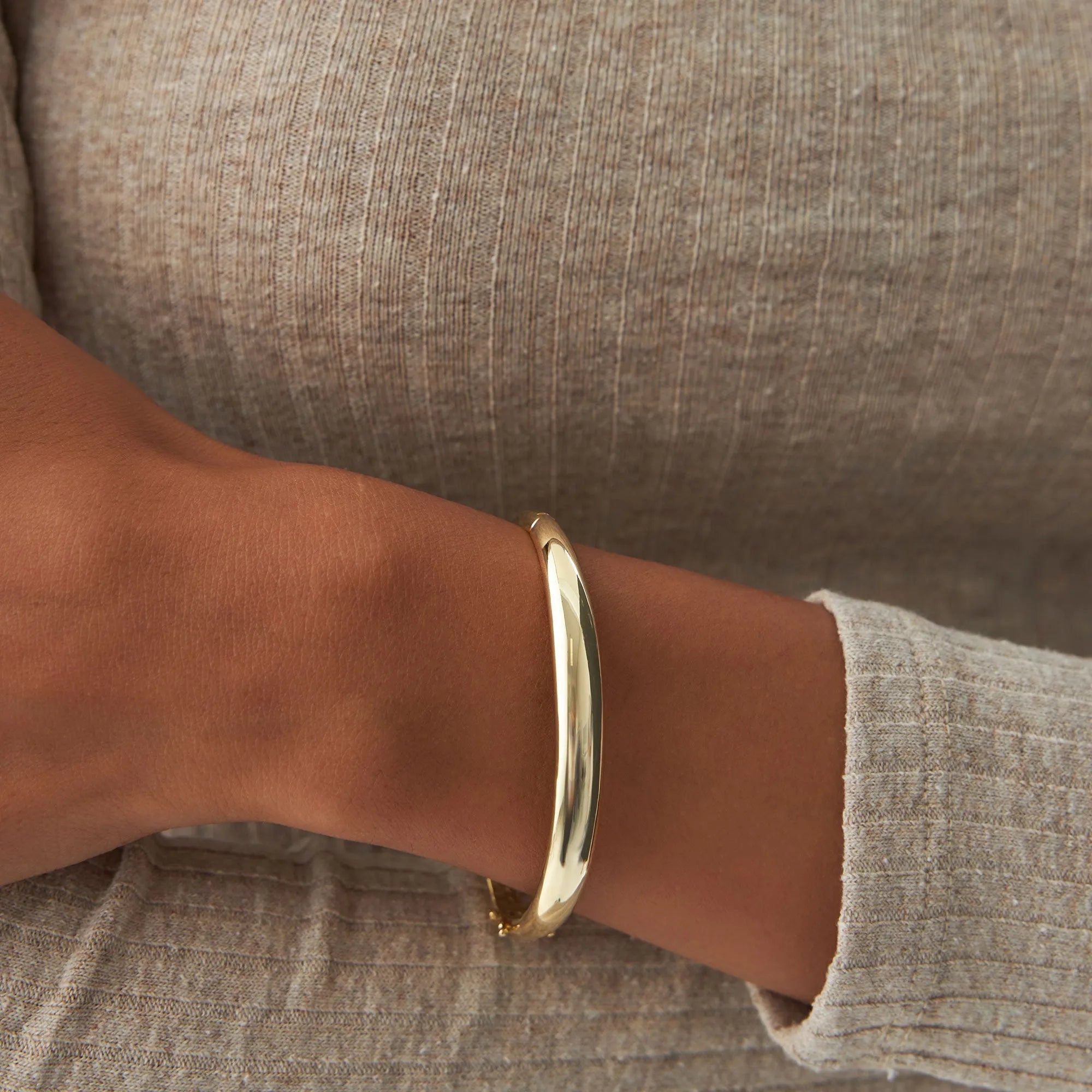 14K Solid Gold Wide Classic Dome Bangle Bracelet
