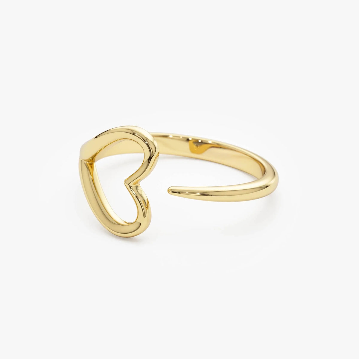 14k Gold Heart Outline Ring 10.25mm Wide Minimalist Statement Band