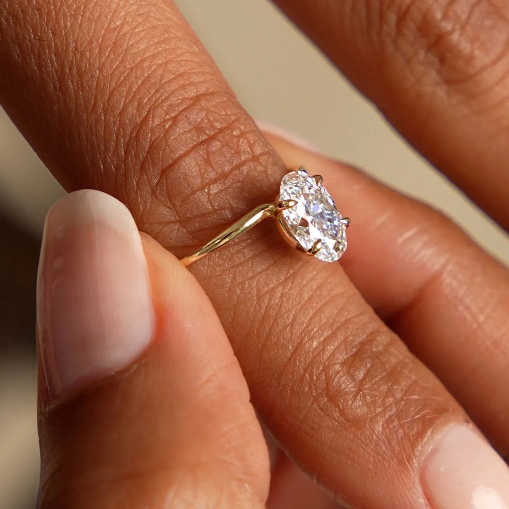 14k Gold 1.00 Carat Lab Grown Diamond Oval Elevated Basket Solitaire Ring