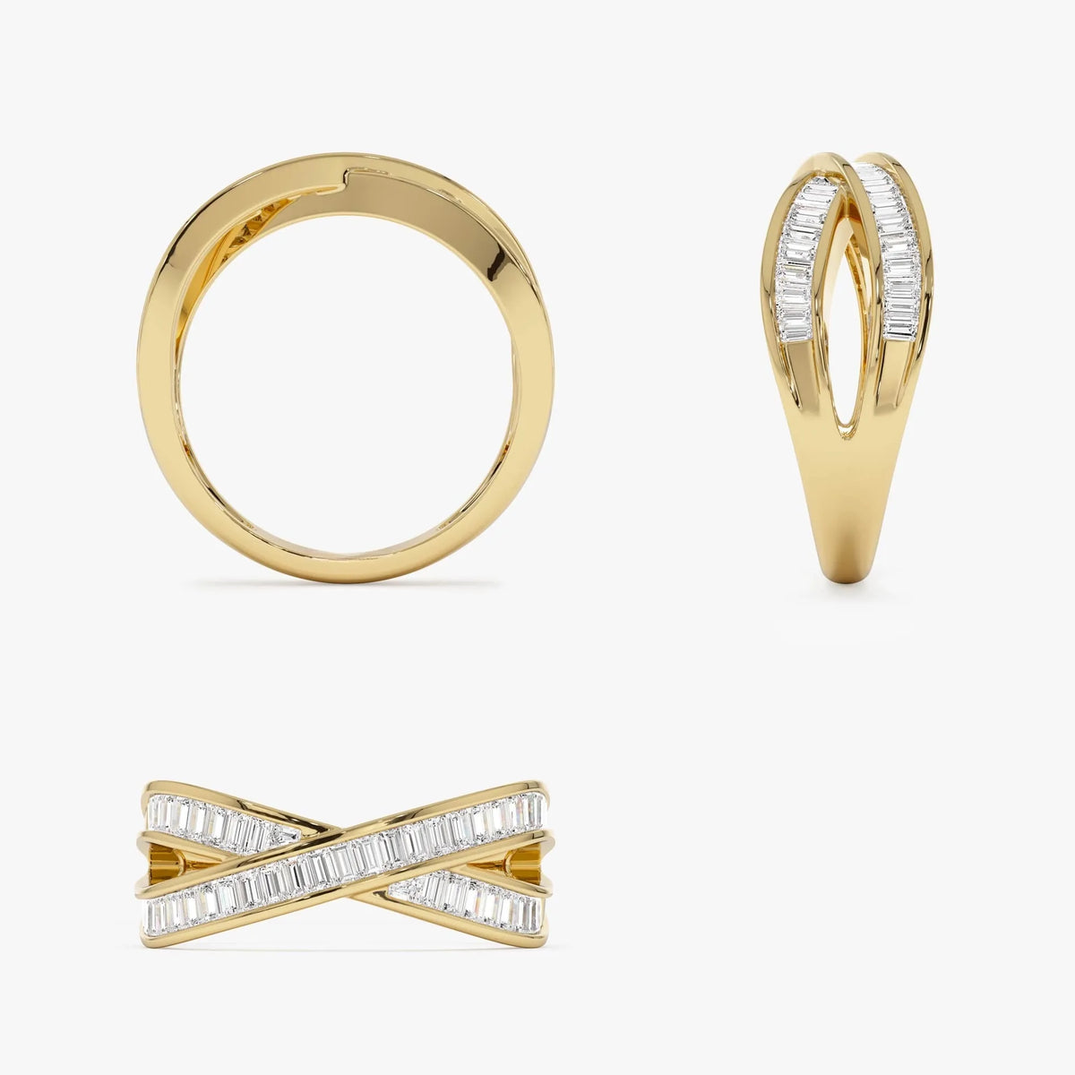 14K Solid Gold Baguette Diamond 0.79 Carat Channel Setting Crossover Band