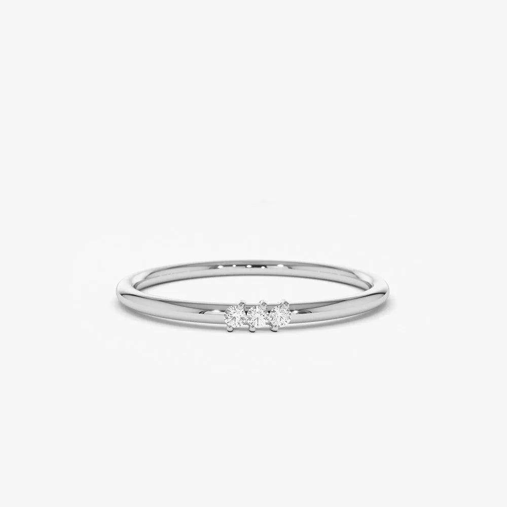 14K Gold Round Diamond 3 Stone Minimalist Ring 0.05 Ctw