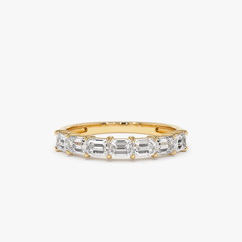 14k Gold 0.75 CTW Emerald Cut Diamond Horizontal Prong Set Wedding Band