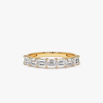 14k Gold 0.75 CTW Emerald Cut Diamond Horizontal Prong Set Wedding Band
