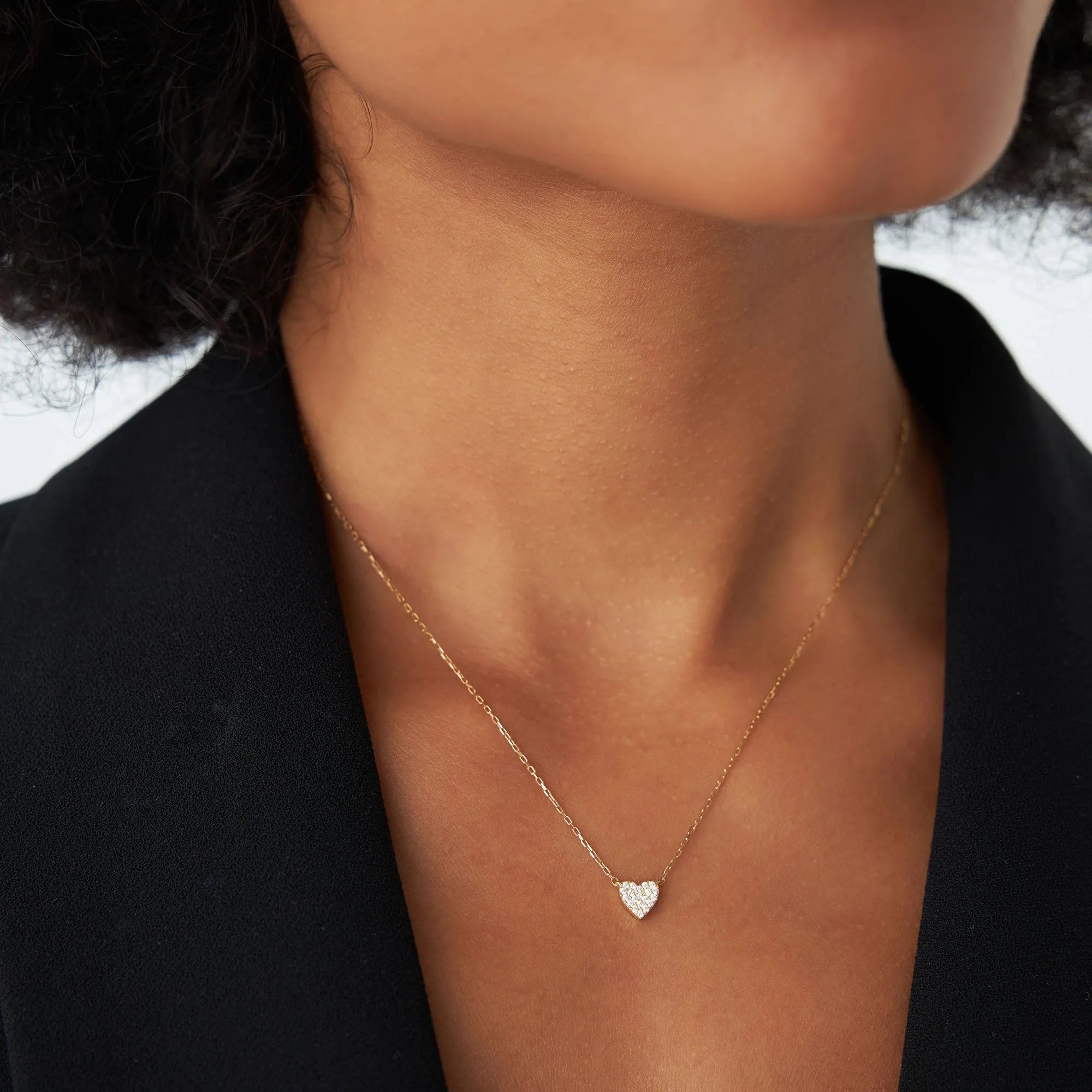 14K Solid Gold 0.22 CTW Round Diamond Mini Heart Necklace