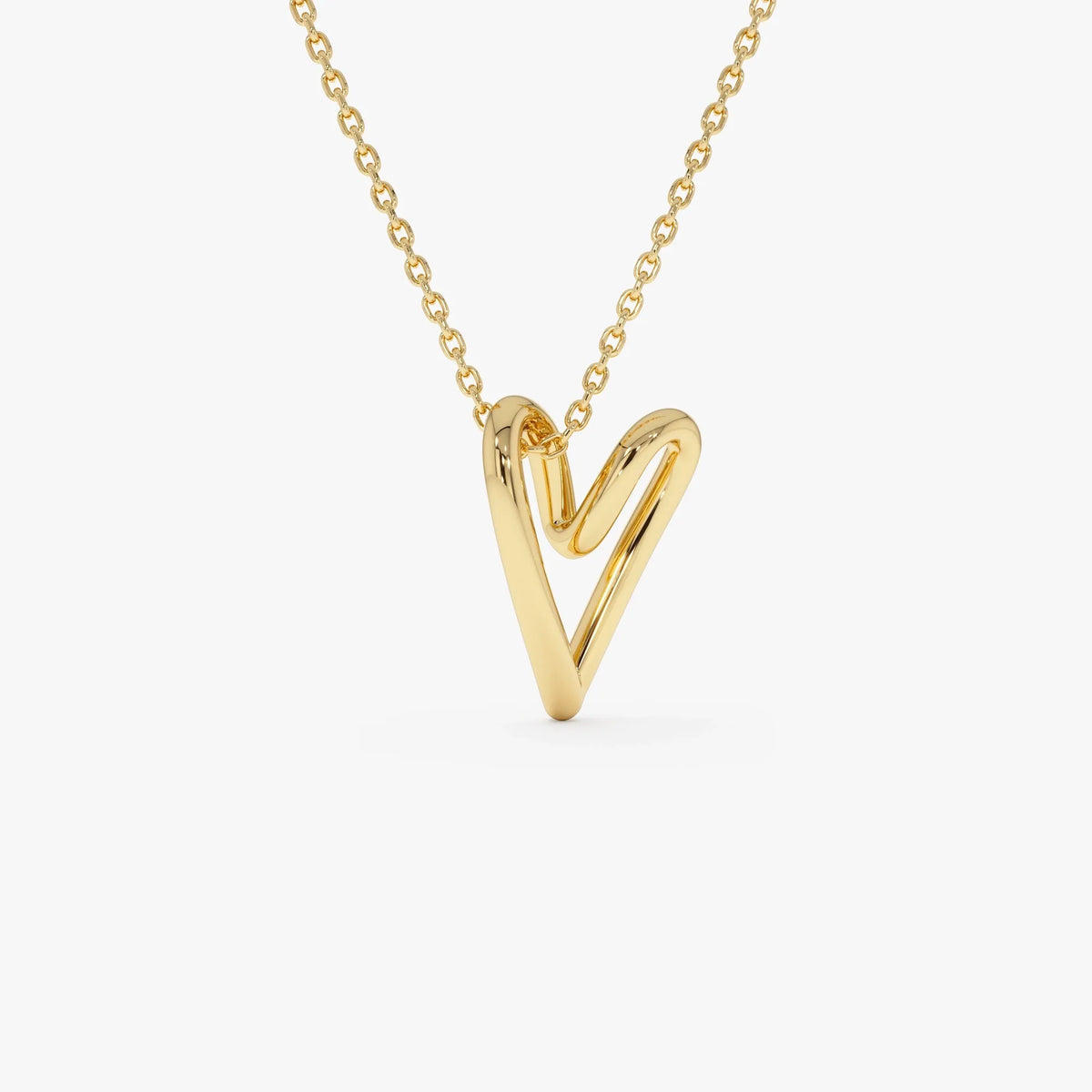 14k Solid Gold Abstract Open Heart Pendant Necklace